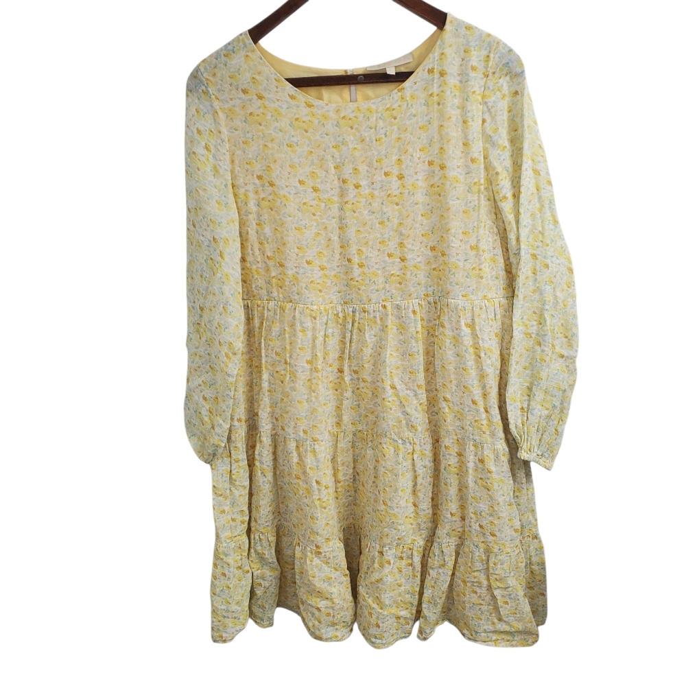 Kindred Bravely Yellow Floral Dress With Zipper To Breast Feed Size LARGE
